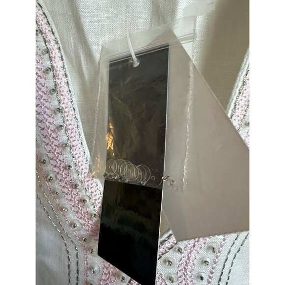 Grace Elements Linen Blouse Womens Medium Pink Silver Rhinestones‎ Tunic New - Picture 6 of 10